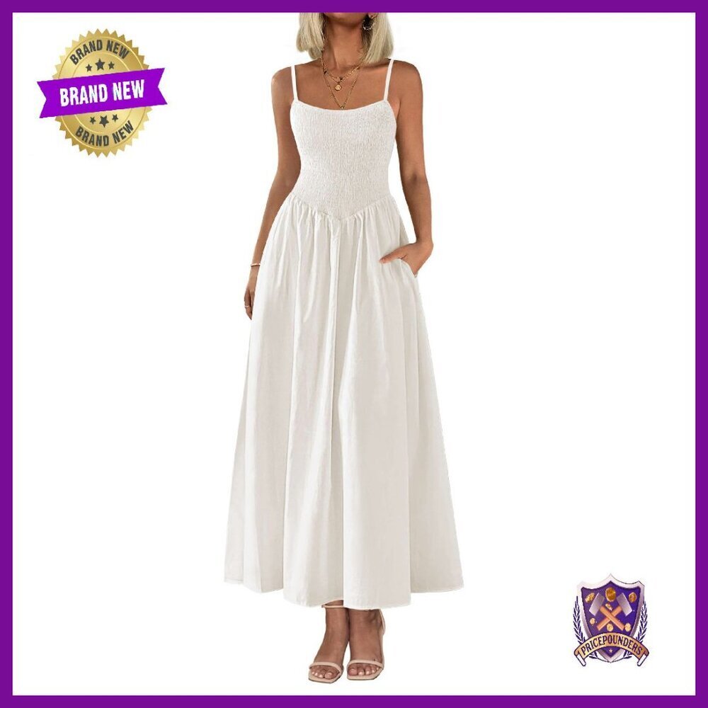 Women's Smocked Maxi Dress Spaghetti Strap A-Line Flowy Sundress